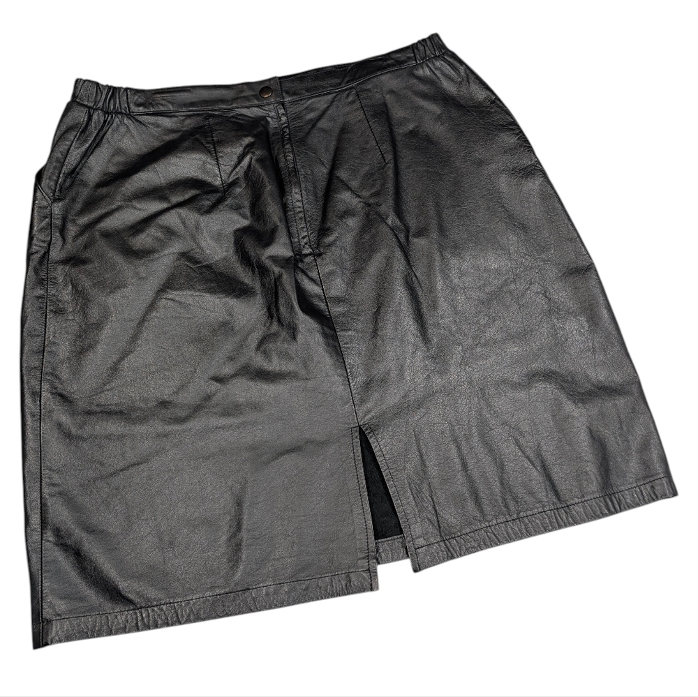 Vintage  SOFT leather mini skirt W slit. 20W. Jacqueline Ferrar.